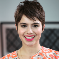 Sami Gayle discusses makeup backstage at BCBG